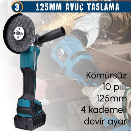 Prohummer PH279 Akülü Kömürsüz 3IN1 Matkap Seti - (800Nm Somun Sökme, Kırıcı Delici , 125mm Avuç Taşlama, Powerbank ve Led)21v 4ah