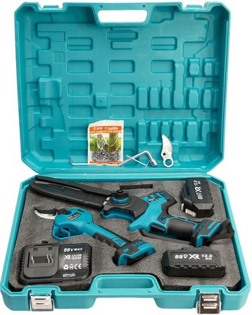 Prohummer PH295 Profesyonel 3lü Bahçe Seti Akülü Uzatma Kollu Dijital Göstergeli 50mm Dal Budama Makası ve 20cm Dal Budama Testeresi 88Vmax
