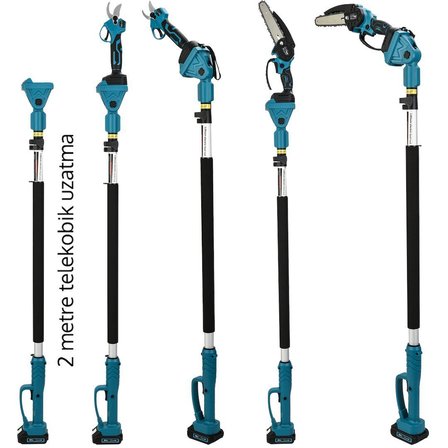Prohummer PH295 Profesyonel 3lü Bahçe Seti Akülü Uzatma Kollu Dijital Göstergeli 50mm Dal Budama Makası ve 20cm Dal Budama Testeresi 88Vmax