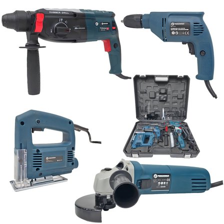 Prohummer PH322 Elektrikli 4 lü Mattkap Set Takımı - Kırıcı Delici, Vidalama Matkap, 125mm Avuç Taşlama, Dekupaj Testere