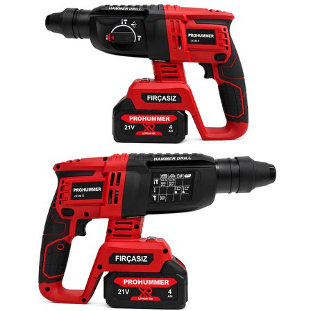 Prohummer PH338 Profesyonel Kömürsüz Akülü Kırmızı 6lı Set - 21V 4ah (Kırıcı Delici, Somun Sıkma, Vidalama, Avuç Taşlama, Dal Budama Makası, Dal Testeresi)