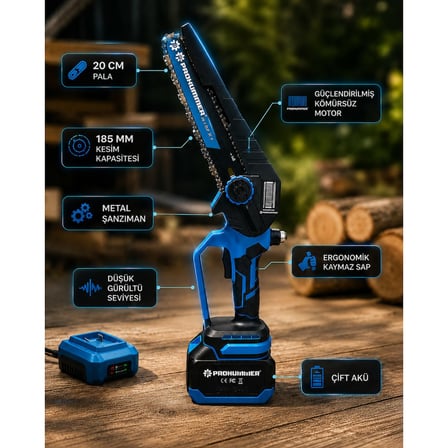 Prohummer PH343 Kömürsüz Akülü 3lü Bahçe Seti - 20cm Dal Budama Testere, Dal Budama Makası ve Vidalama Matkap