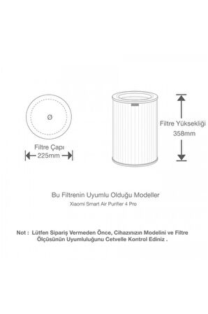 Purmed Xiaomi Smart Air Purifier 4 Pro Uyumlu Hepa + Karbon Filtre Gri