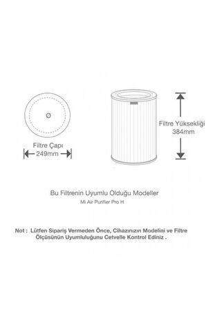 Purmed Xiaomi Smart Air Purifier PRO H Uyumlu RFID Hepa + Karbon Filtre Mavi