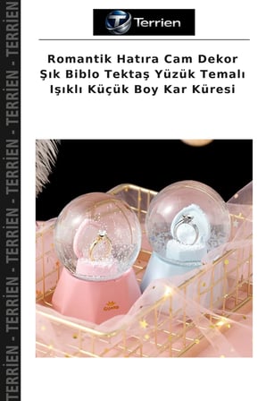 Romantik Hatıra Cam Dekor Şık Biblo Tektaş Yüzük Temalı Işıklı Küçük Boy Kar Küresi