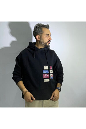 Patchli Oversize Erkek Hoodie