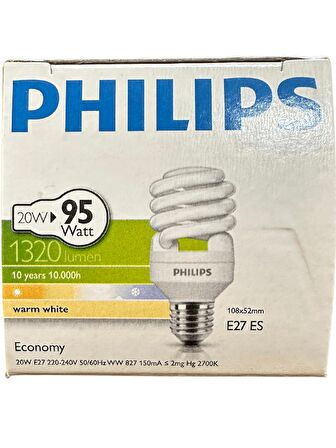 Philips Economy 20W (95W) 827 2700K (Sarı Işık) E27 Duylu Floresan Ampul