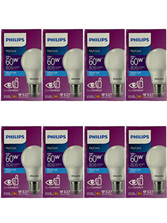 Philips 8W (60W) 6500K (Beyaz Işık) E27 Duylu Klasik Led Ampul (8 Adet)