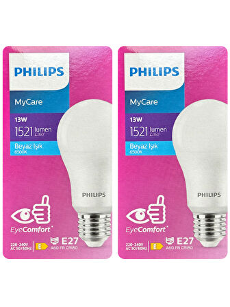 Philips 13W (100W) 6500K (Beyaz Işık) E27 Duylu Led Ampul (2 Adet)