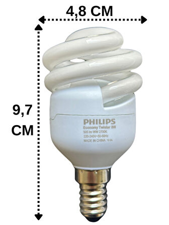 Philips 8W (45W) 2700K (Sarı Işık) E14 Duylu (İnce Duy) Floresan Ampul