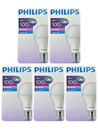 (5 Adet) Philips 14W (100W) Beyaz Işık E27 Duylu (Kalın Duy) Led Ampul