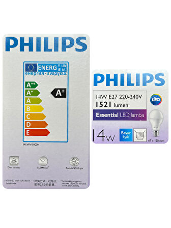 (6 Adet) Philips 14W (100W) Beyaz Işık E27 Duylu (Kalın Duy) Led Ampul
