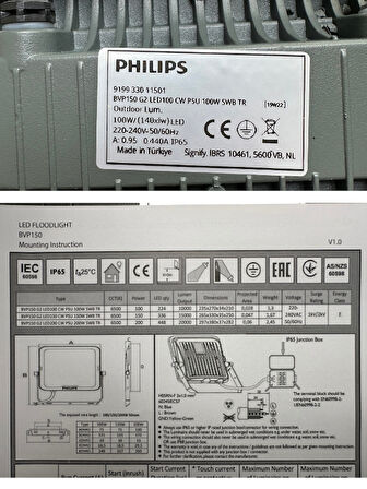 (1 Adet) PHILIPS 100W PROJEKTÖR BEYAZ (6500K) BVP150 G2 LED100 CW PSU SWB TR