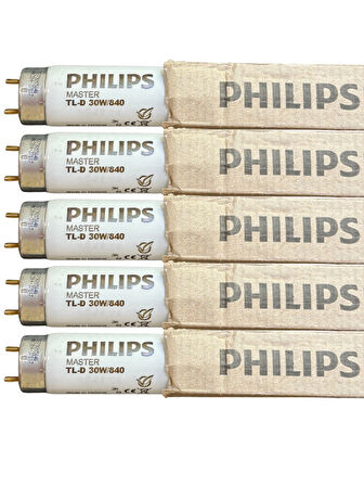 (5 Adet) Philips 30W 840 Günışığı (4000K) G13 Duylu T8 Floresan