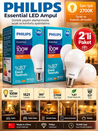 (2 Adet) 13W Sarı Işık (2700K) E27 Duylu (Kalın Duy) Led Ampul