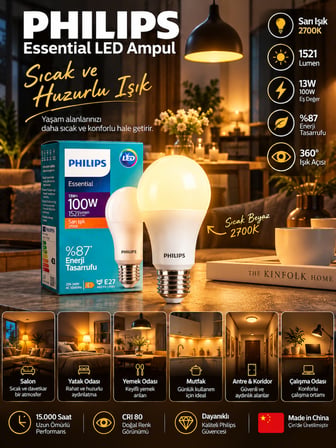 (6 Adet) 13W Sarı Işık (2700K) E27 Duylu (Kalın Duy) Led Ampul