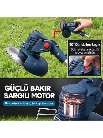 Prohummer PHM012 Akülü Profesyonel Teleskopik Kollu 4lü Bahçe Seti - Dal Budama Makası, Dal budama Testeresi, Çim Biçme Makinesi ve 2mt Uzatma Kolu 21V 3Ah
