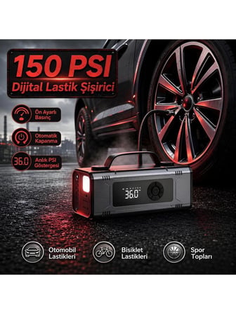 Prohummer PHM014 Jump Starter - Çok Fonksiyonlu 10 u 1 Arada Süpürgeli Kompresörlü Akü Takviye Cihazı 12000mAh - Powerbank