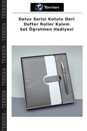 Delux Serisi Kutulu Deri Defter Roller Kalem Set Öğretmen Hediyesi