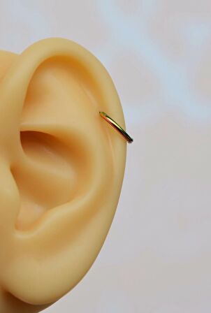 Çelik İnce Halka Piercing 8 mm Tragus Helix Kıkırdak Hologram Renkli