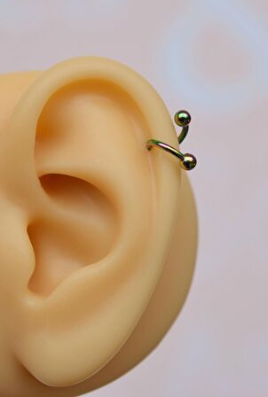 Kıvrımlı Çelik Spiral Piercing 6 mm Tragus Helix Kıkırdak Hologram Renkli