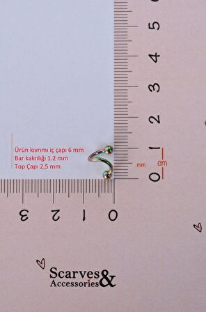 Kıvrımlı Çelik Spiral Piercing 6 mm Tragus Helix Kıkırdak Hologram Renkli