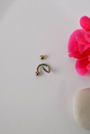 Kıvrımlı Çelik Spiral Piercing 6 mm Tragus Helix Kıkırdak Hologram Renkli