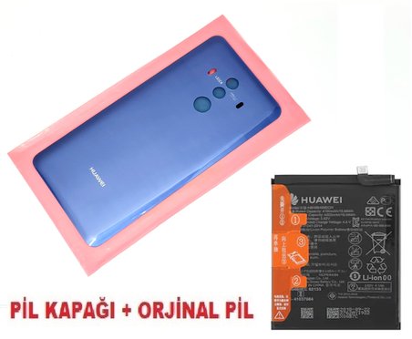 Tkgz Huawei Uyumlu MATE 10 Pro Arka Pil Batarya Kapağı + PİL (CAM) MAVİ