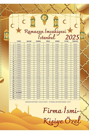 Ramazan İmsakiyesi Modern Kişiye Özel Tasarımlı Dijital Baskı 6 Adet A4 300 gr Model 37