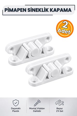Pimapen PVC Pencere Kapı Sineklik Kapama Çıt Çıt 2’li Set Beyaz Plastik Tutucu Kilit Aparatı 5,5 cm 8 Vidalı Dayanıklı Sineklik Sabitleyici