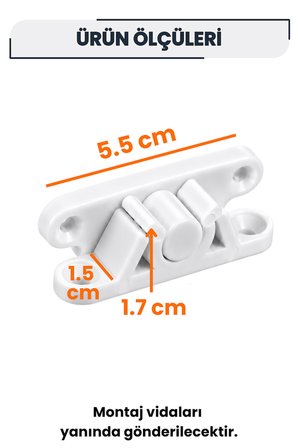 Pimapen PVC Pencere Kapı Sineklik Kapama Çıt Çıt 2’li Set Beyaz Plastik Tutucu Kilit Aparatı 5,5 cm 8 Vidalı Dayanıklı Sineklik Sabitleyici