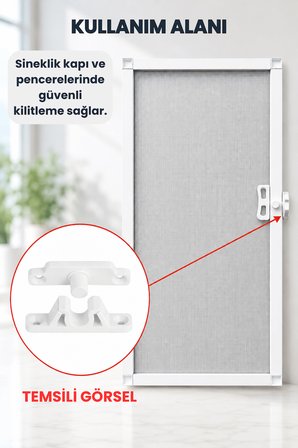 Pimapen PVC Pencere Kapı Sineklik Kapama Çıt Çıt 2’li Set Beyaz Plastik Tutucu Kilit Aparatı 5,5 cm 8 Vidalı Dayanıklı Sineklik Sabitleyici