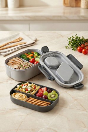 Kilitli 6 Bölmeli Taşıma Kulplu Yemek Kabı - 2 Katlı Sızdırmaz Yemek Saklama Kabı
