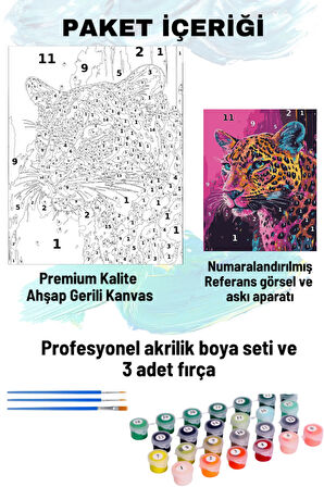 Sayılarla Boyama Seti Numaralı Tuval Fırça Boya 40x50 Cm Pink Leopar
