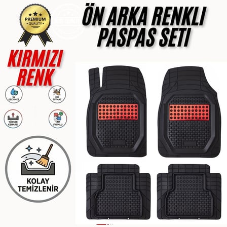 FORD RANGER 2021  MODEL UYUMLU SİYAH- KIRMIZI RENK  PREMİUM OTO PASPAS SETİ