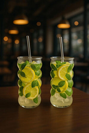 WaveCup Şeffaf Kapaklı Pipetli Cam Bardak SOĞUK KAHVE LİMONATA İÇECEK