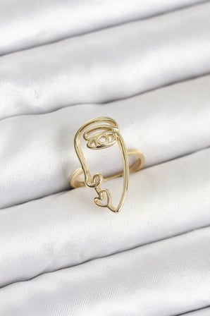 Pirinç Gold Renk Picasso Tarzı Tek Çizgi Yüz Model Kadın Yüzük