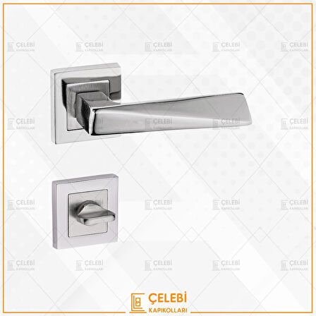PİRAMİT KOL KARE ROZERTLİ NİKEL SATEN WC KAPI KOLU 