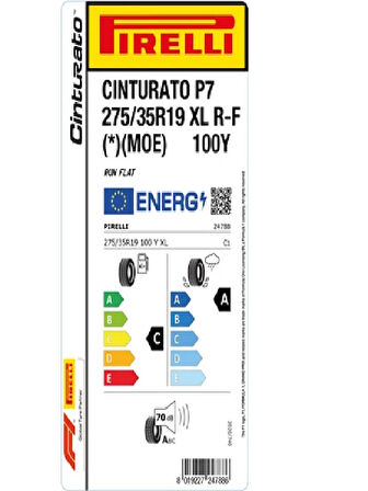 Pirelli 275/35R19 100Y XL Cinturato P7 RFT *Moe Oto Yaz Lastiği(Üretim Yılı: 2025)