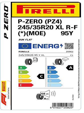 Pirelli 245/35R20 95Y XL P-zero Pz4 L.S. RFT *Moe Oto Yaz Lastiği (Üretim Yılı: 2025)