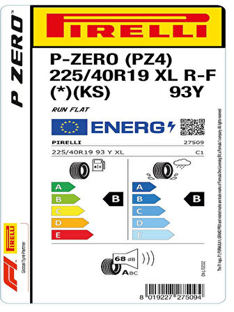 Pirelli 225/40R19 93Y XL P-zero Pz4 L.S. RFT * Oto Yaz Lastiği (Üretim Yılı: 2025)