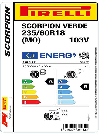 Pirelli 235/60R18 103V Scorpion Verde Mo Oto Yaz Lastiği (Üretim Yılı: 2024)