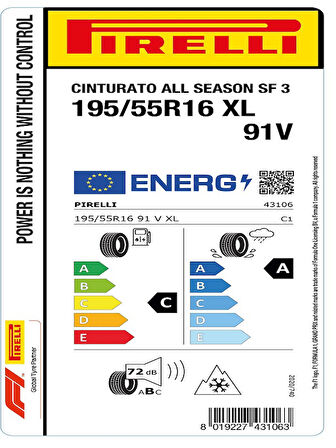 Pirelli 195/55R16 91V Cinturato All Season Sf 3 Oto 4 Mevsim Lastiği (Üretim Yılı: 2025)