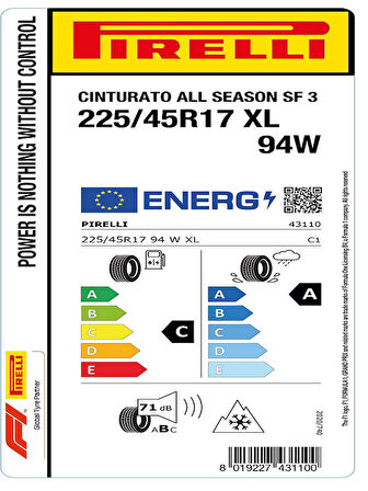 Pirelli 225/45R17 94W XL Cınturato All Season Sf 3 Oto 4 Mevsim Lastiği(Üretim Tarihi: 2025)