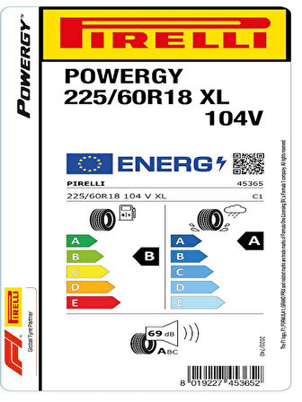Pirelli 225/60R18 104V XL Powergy Oto Yaz Lastiği (Üretim Yılı: 2025)