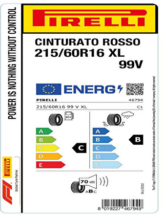 Pirelli  215/60R16 99V XL Cinturato Rosso Oto Yaz Lastiği(Üretim Yılı: 2025)