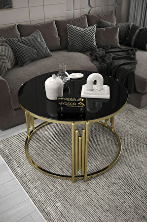 Piyano Set Orta Sehpa Takımı Gold Siyah