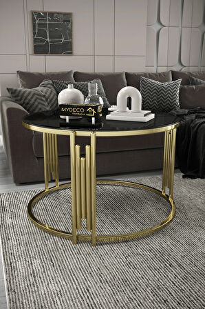 Piyano Set Orta Sehpa Takımı Gold Siyah