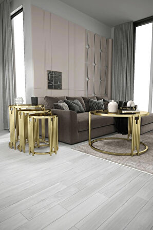  Piyano Set Orta Sehpa Takımı Gold Bronz 