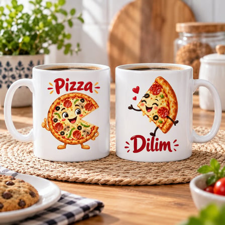 Pizza ve Dilim 2`li Porselen Kupa Seti - MODEL 365